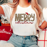 Sandjest Merry Christmas T-Shirt Leopard Style Christmas Family Shirt Holiday Gift for Women Girl
